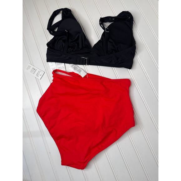 NWT Cupshe Two Peace Swimsuit Bikini Red & Black High Waisted Cheeky BUNDLE M - Picture 3 of 5